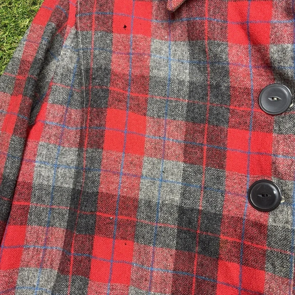 Vintage Pendleton Virgin Wool Jacket Womens Large 49er Red Plaid Pockets Button